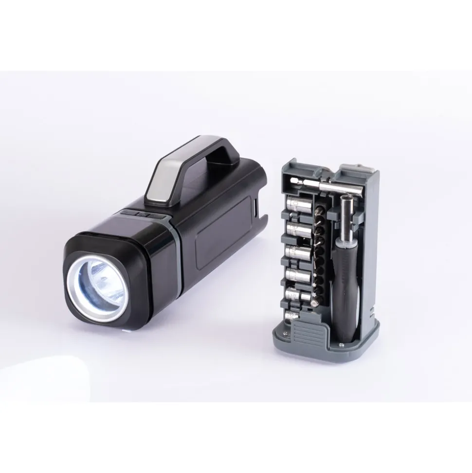 Alles im Griff: das tragbare LED-Licht mit Werkzeugset