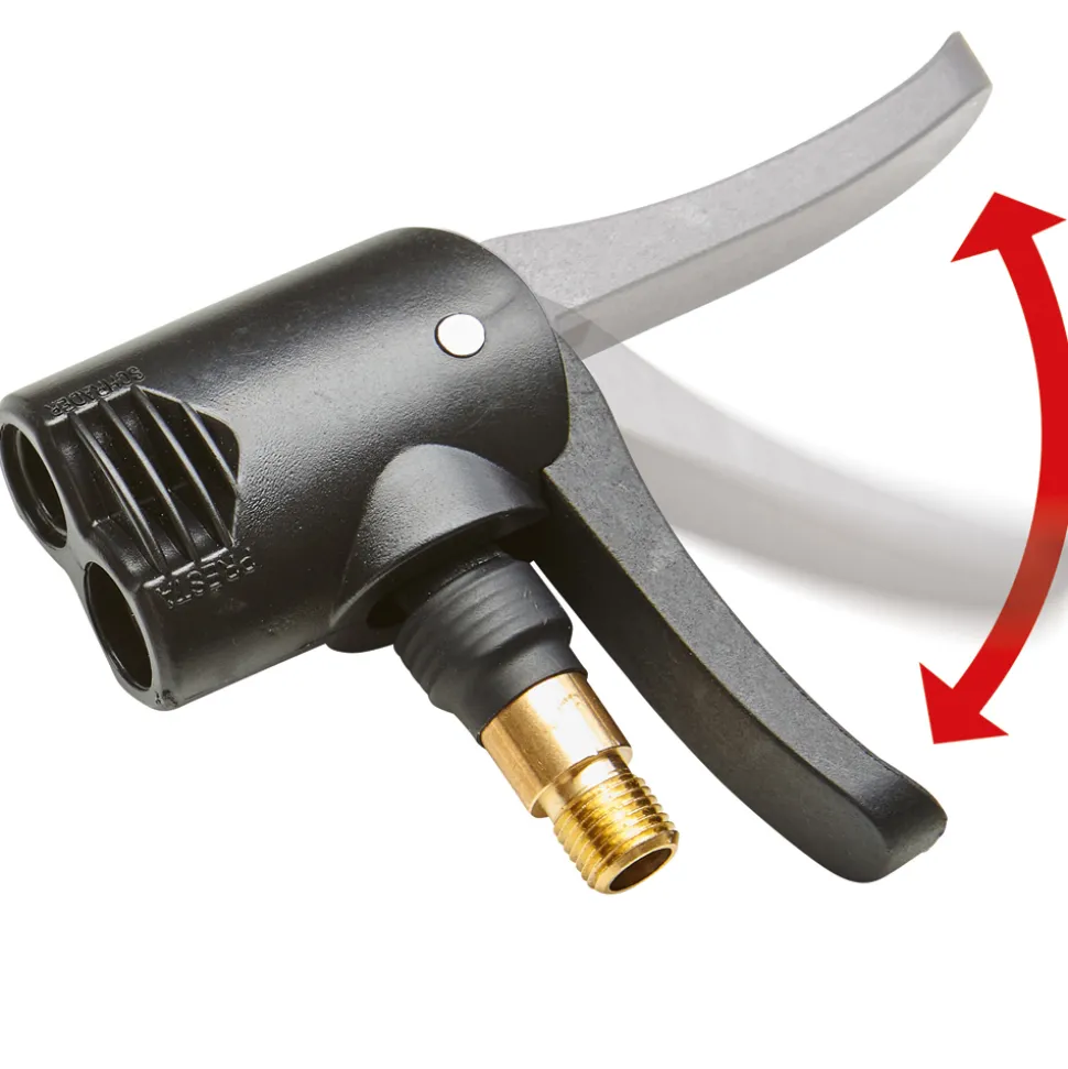 Mit dem 2-in-1-Pumpenkopf ohne Adapterwechsel die gängigsten Ventile aufpumpen.