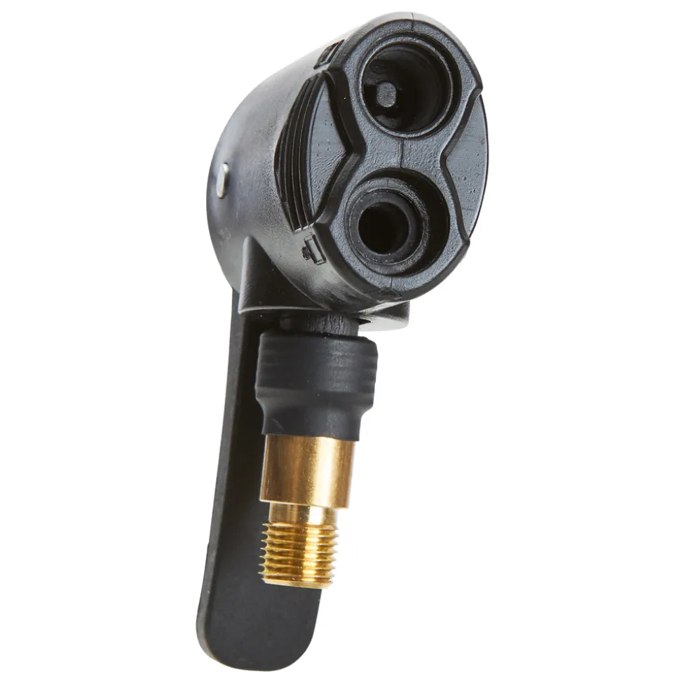 Mit dem 2-in-1-Pumpenkopf ohne Adapterwechsel die gängigsten Ventile aufpumpen.